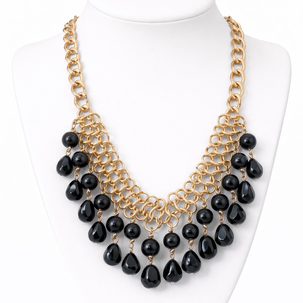 Black Beaded Statement Necklace